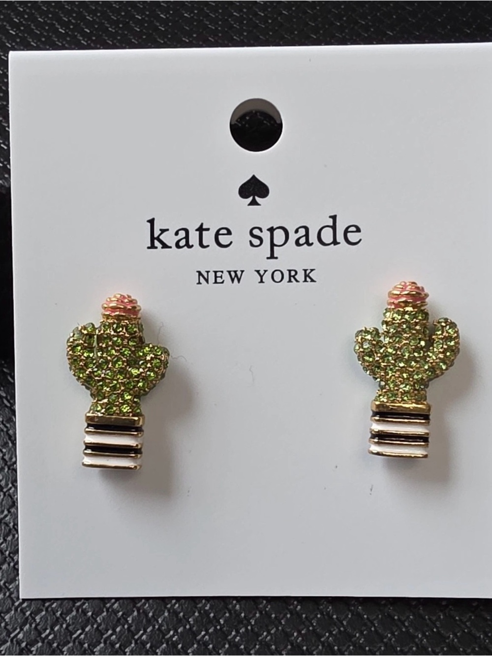 kate spade green glitter cactus stud earrings with gold accents